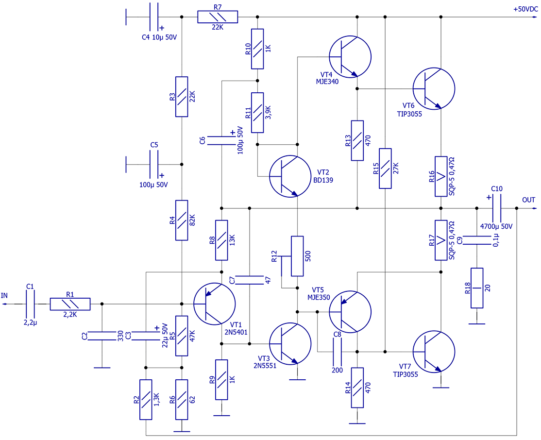 Схема транзисторного усилителя звука класса а