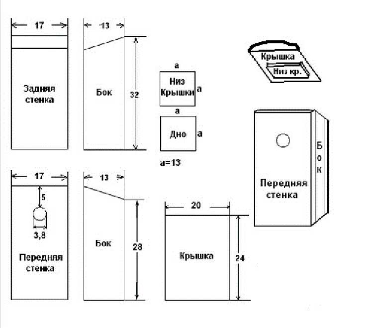 Размеры скворечника чертеж