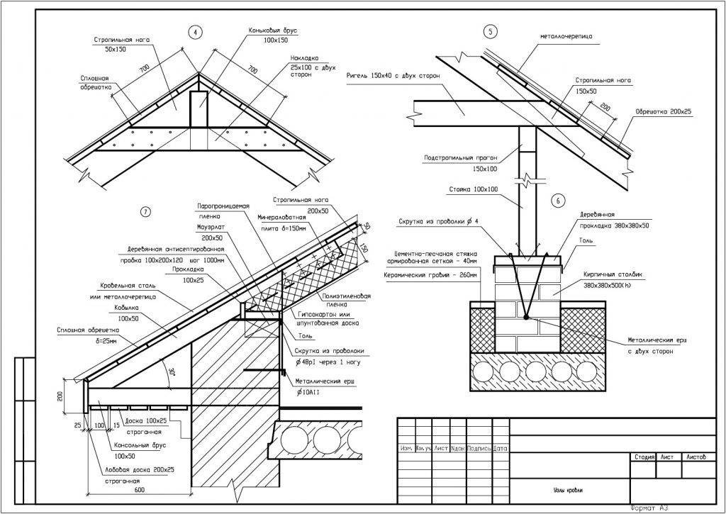 Чертежи узлов стропильной кровли