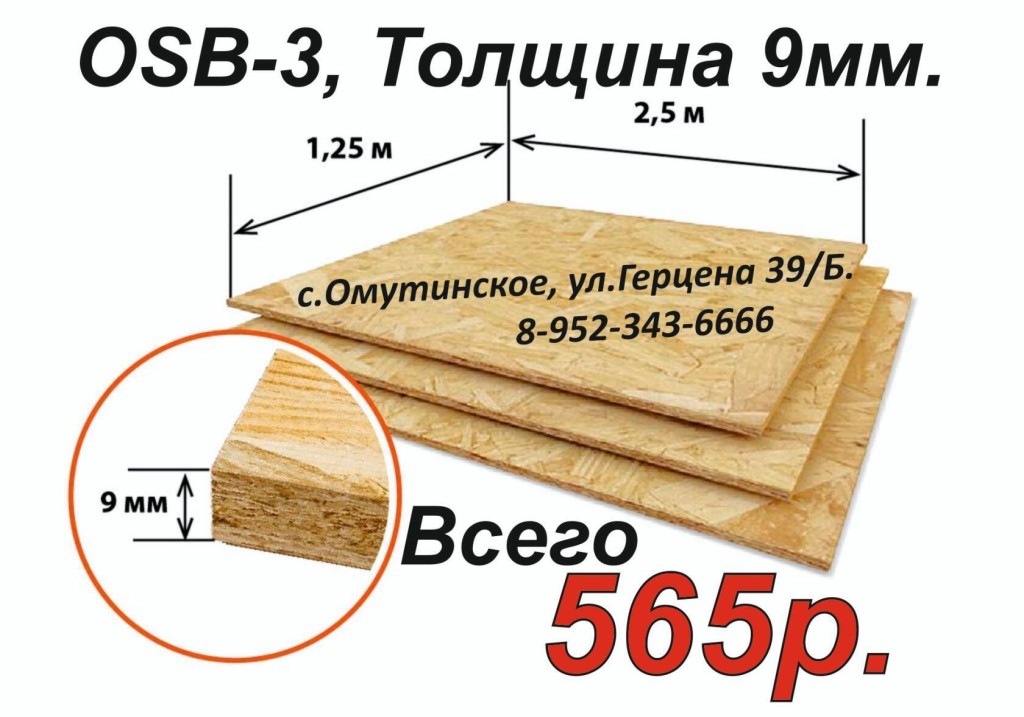 Характеристики осб панелей, размер, толщина, вес, клас.
