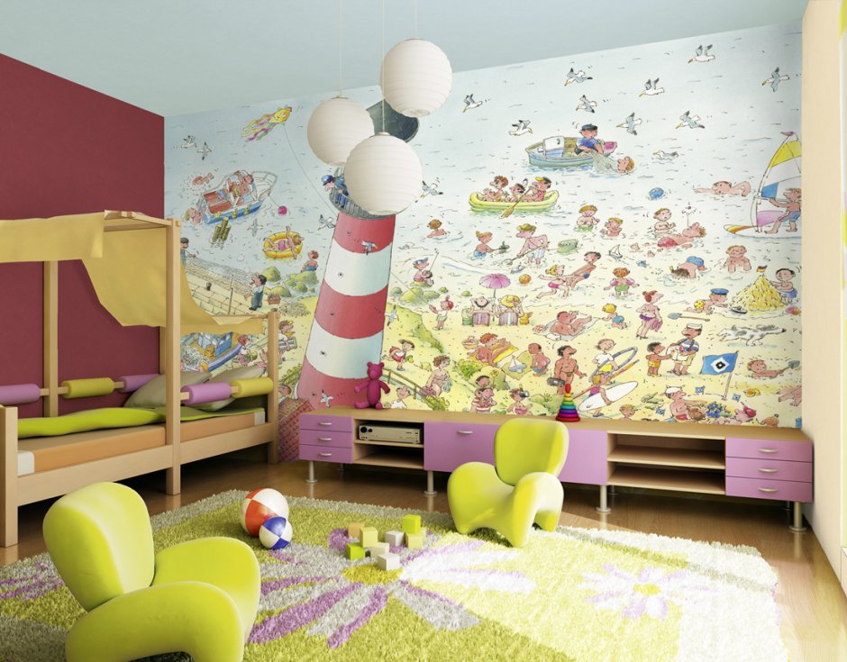 Обои в детскую комнату для мальчиков: виды, цвет, дизайн, фото, комбинирование