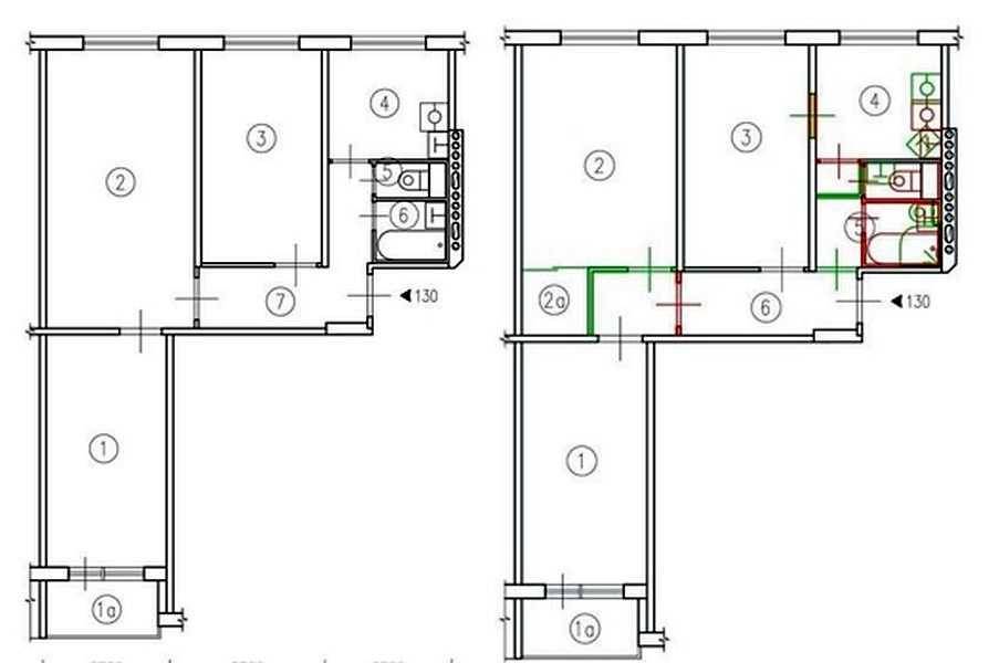 Варианты перепланировки квартир (20 шт): 1,2,3,4 комнатных