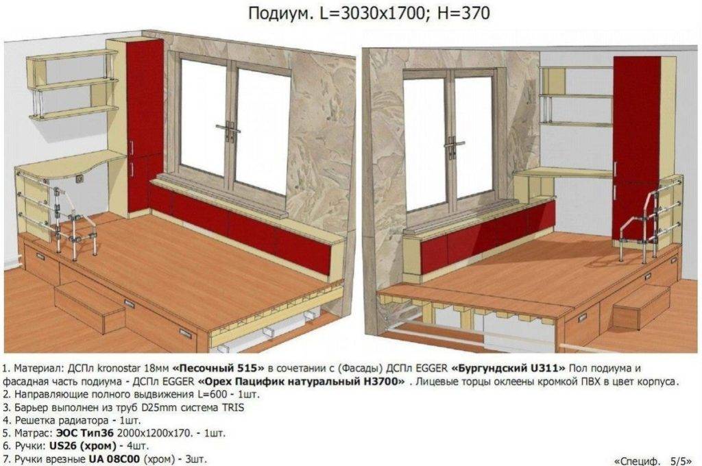Кровать подиум своими руками: чертежи вариантов с ящиками и выдвижными кроватями