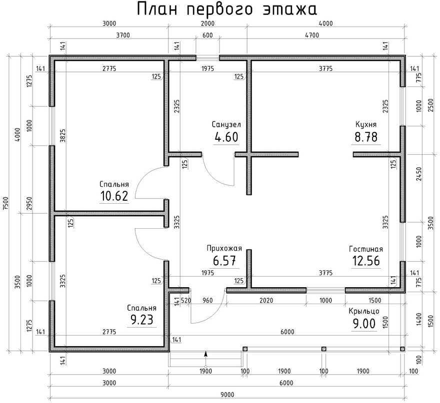 План одноэтажного жилого дома чертеж с размерами