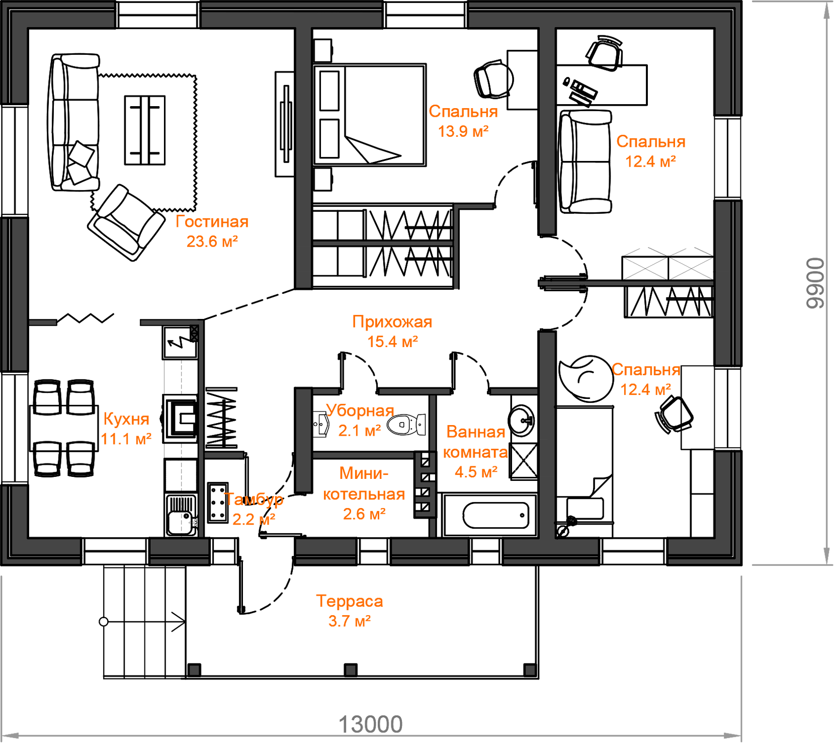 Планировка дома 4 комнаты